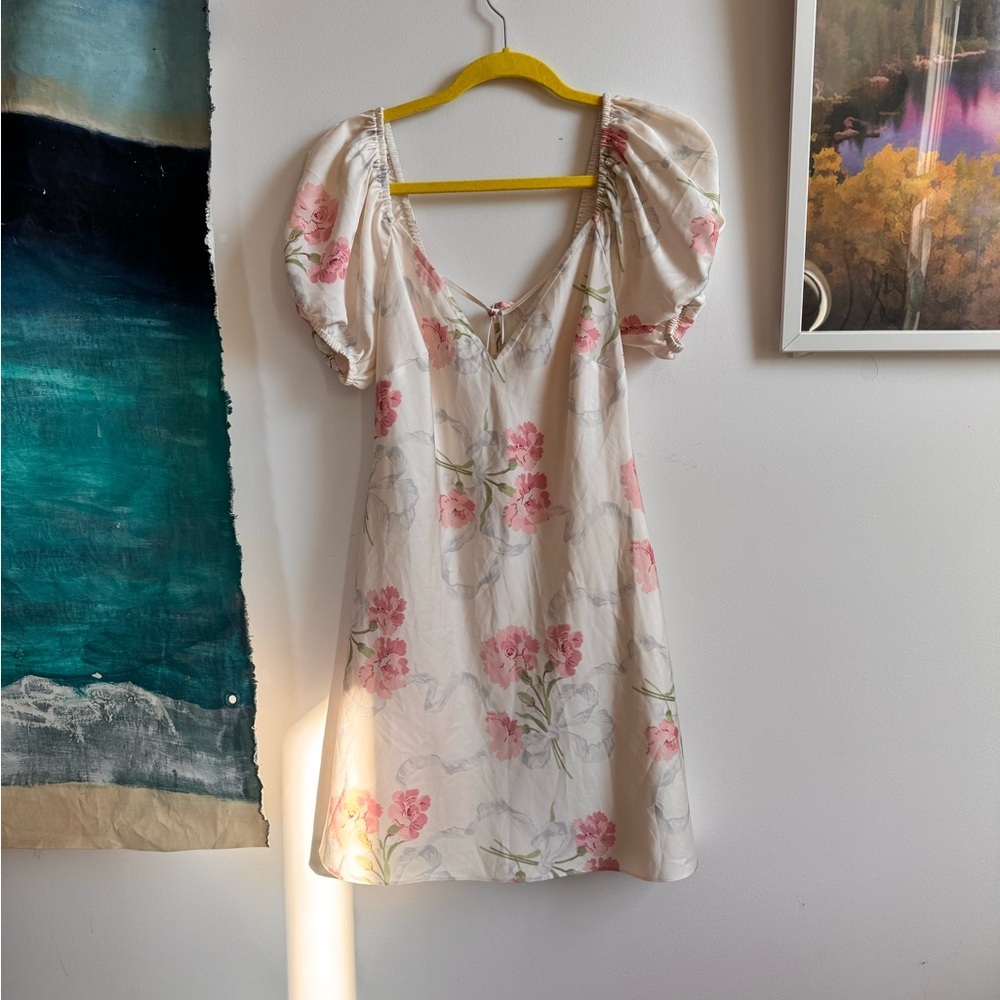 LoveShackFancy Deep V Backless White Floral Bow Minidress Small